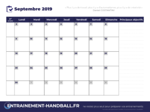 Calendrier Mensuel Saison 2019_2020 Septembre