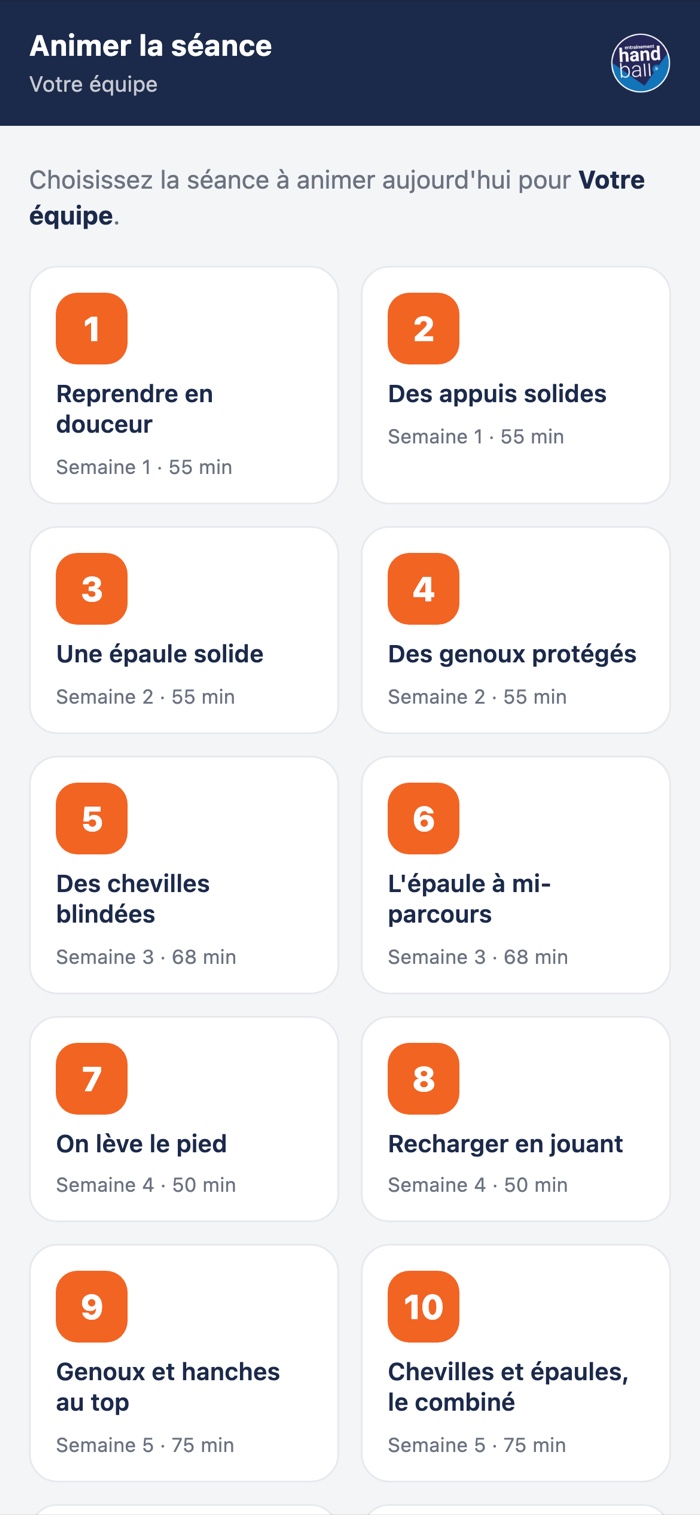 La vue mobile, les douze séances