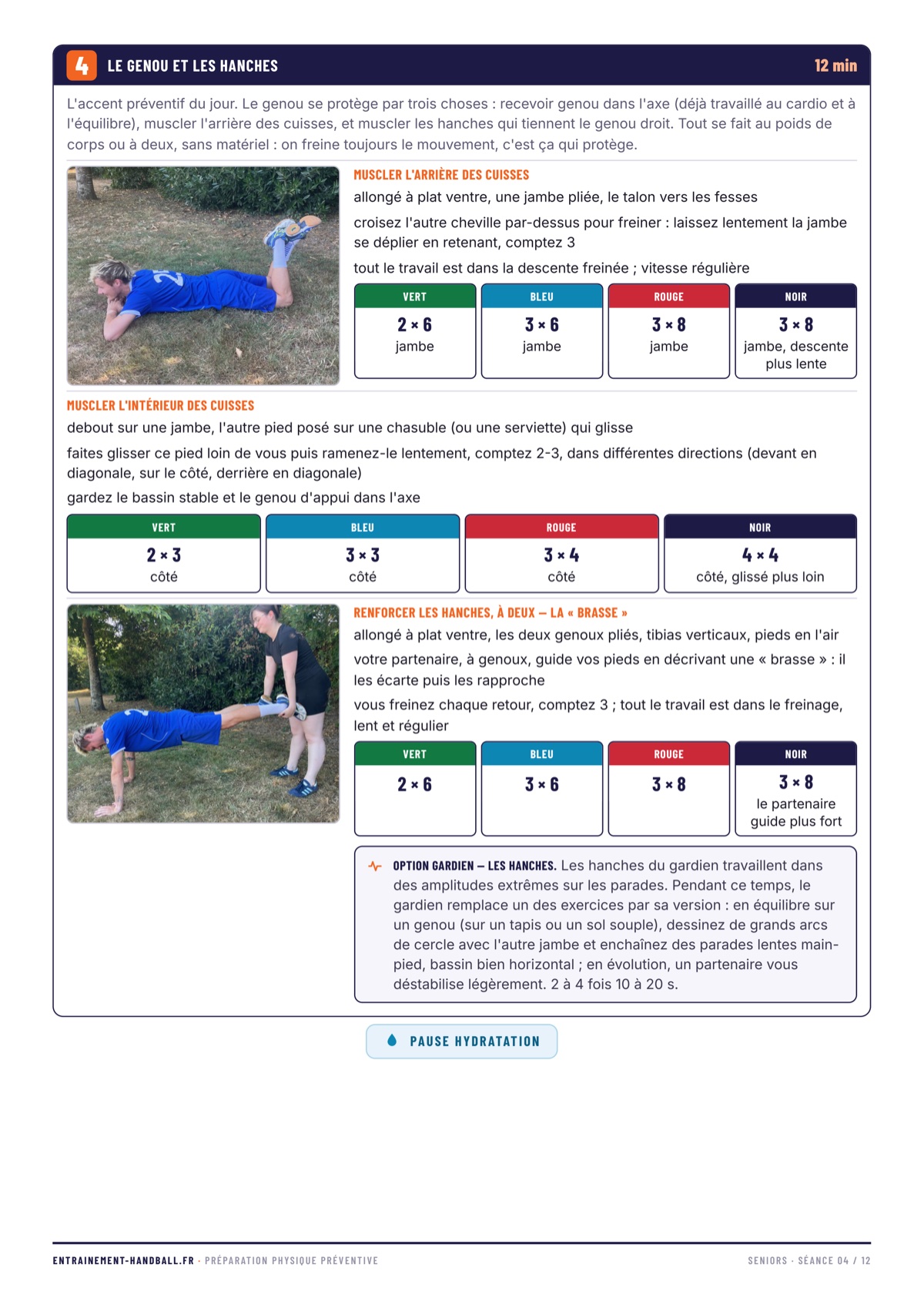 Une page de séance, avec ses exercices et ses dosages