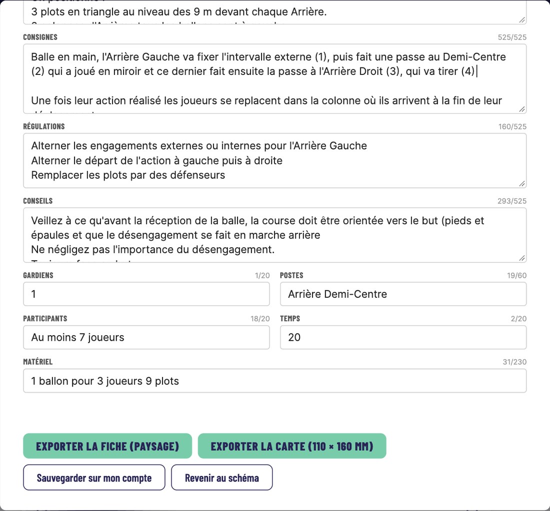 La fenêtre Fiche exercice remplie, avec ses boutons d’export