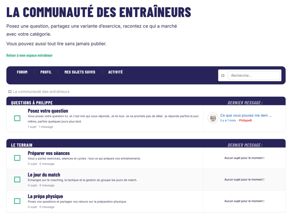 Le forum du site, ses rubriques et la rubrique Questions à Philippe