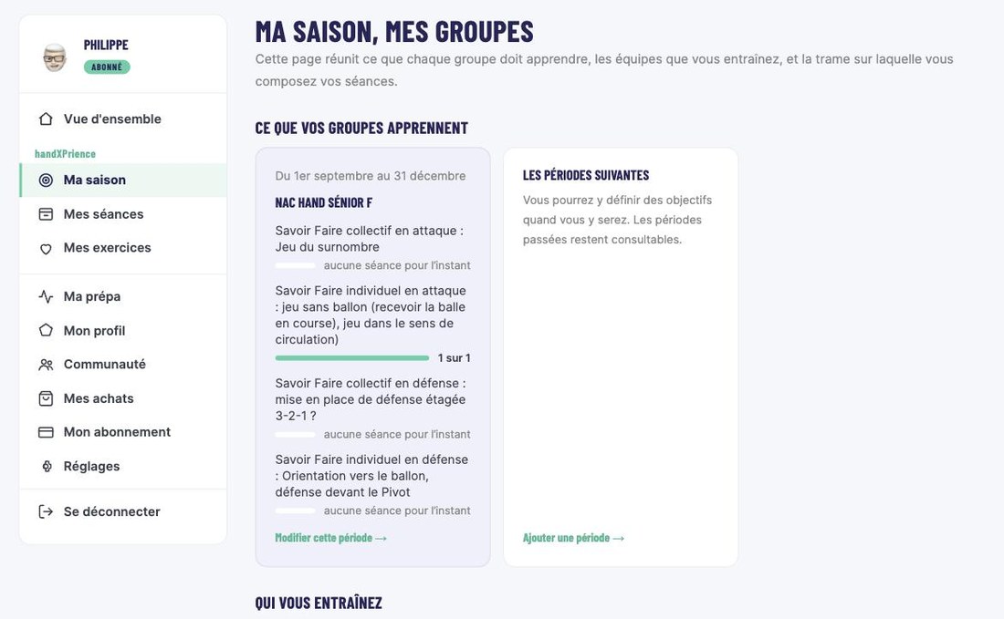 Ma saison, mes groupes : les objectifs de la période et les équipes